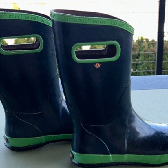 Bogs Rainboots Waterproof Shiny Pull On Kids Shoes Blue Green Unisex Youth Sz 5 - Picture 1 of 11